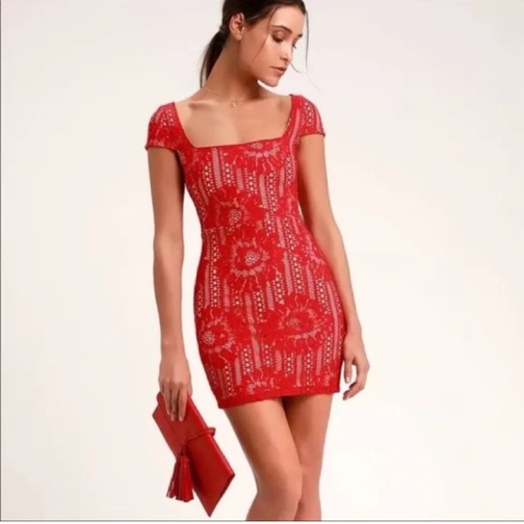 Lulus Dresses & Skirts - Lulu’s Red laced mini dress Size Smalll Valentines Night dress